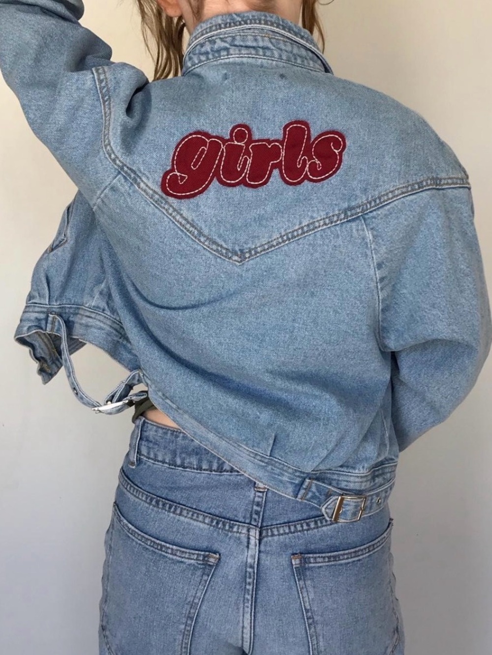 Light Blue Brandy Melville Denim Girls Embroidered Jacket -